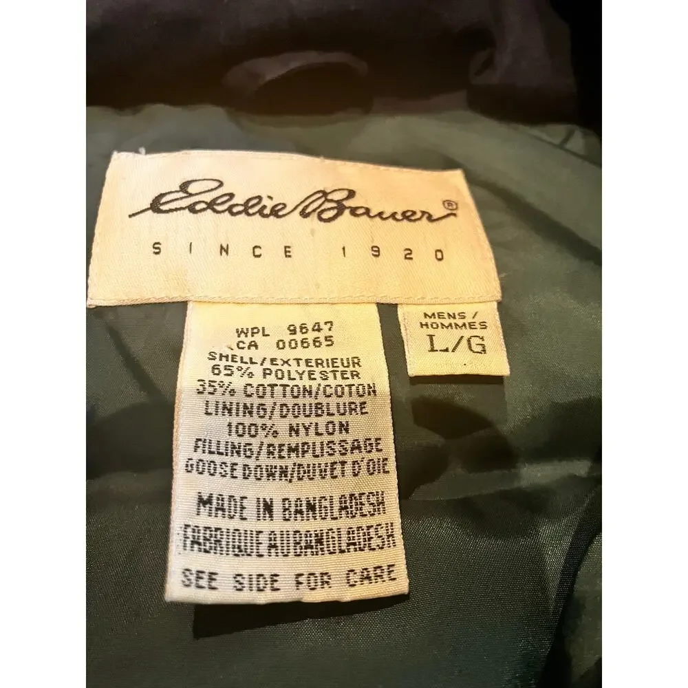 Eddie Bauer Goose Down Puffer Vest Men's Large Navy Blue Pockets‎ Vintage Zip Up